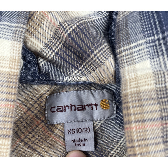 Carthartt Hooded Flannel Shirt Womens Extra Small Plaid Button Up Cotton Fall - Picture 3 of 10